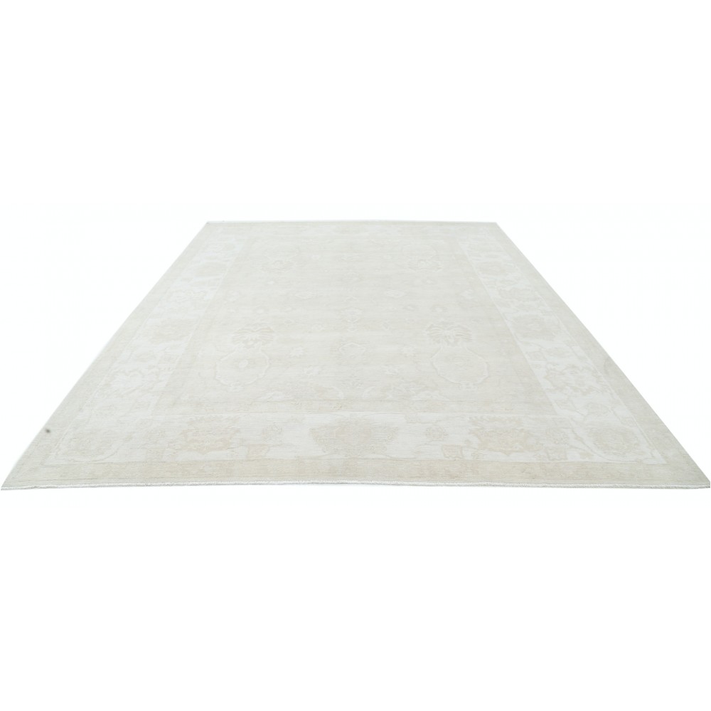 Hand Knotted Oushak Style Rug | Beige Turkish Carpet with All-Over Floral Design | 100% Wool Hand Knotted Oushak Style Rug | Beige Turkish Carpet with All-Over Floral Design | 100% Wool