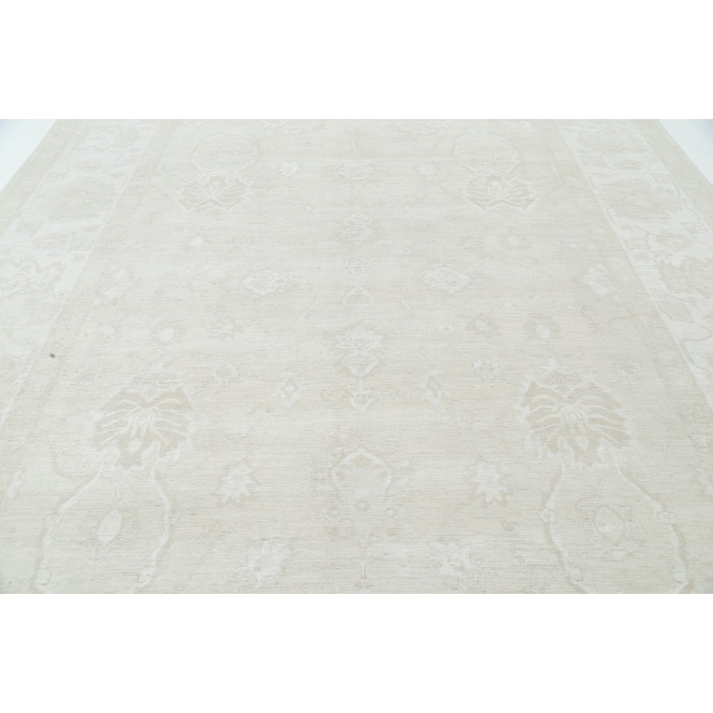Hand Knotted Oushak Style Rug | Beige Turkish Carpet with All-Over Floral Design | 100% Wool Hand Knotted Oushak Style Rug | Beige Turkish Carpet with All-Over Floral Design | 100% Wool