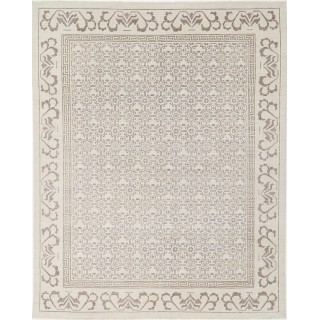 Hand Knotted Beige Wool Large Area Rug for Living Room | Damask Design Carpet for Bedroom and Dining Room