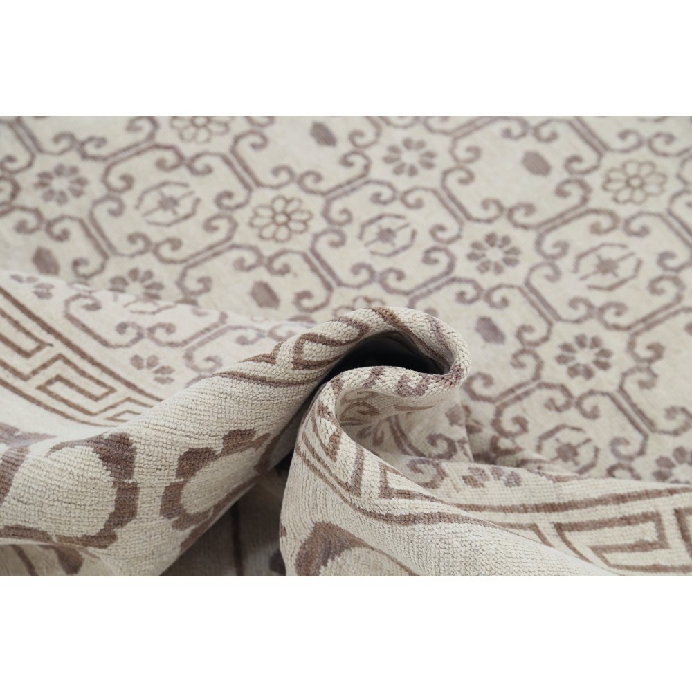 Hand Knotted Beige Wool Large Area Rug for Living Room | Damask Design Carpet for Bedroom and Dining Room Hand Knotted Beige Wool Large Area Rug for Living Room | Damask Design Carpet for Bedroom and Dining Room