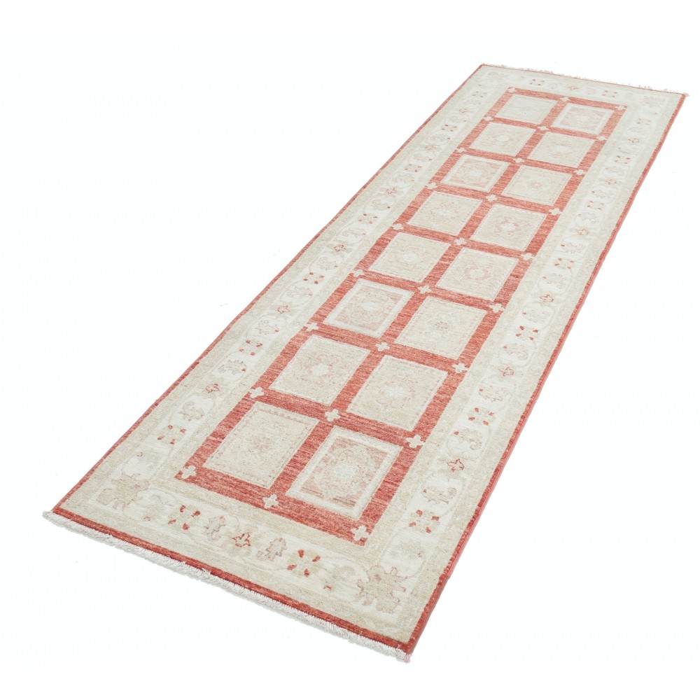 Hand Knotted Red, Ivory Wool Runner Rug | Turkish Geometric Design Corridor Rug for Hallway, Kitchen Hand Knotted Red, Ivory Wool Runner Rug | Turkish Geometric Design Corridor Rug for Hallway, Kitchen