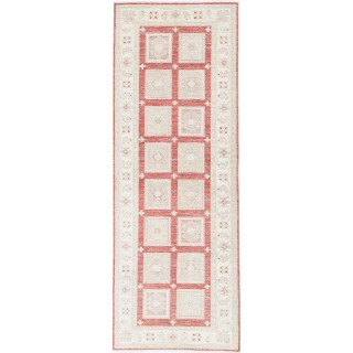 Hand Knotted Red, Ivory Wool Runner Rug | Turkish Geometric Design Corridor Rug for Hallway, Kitchen