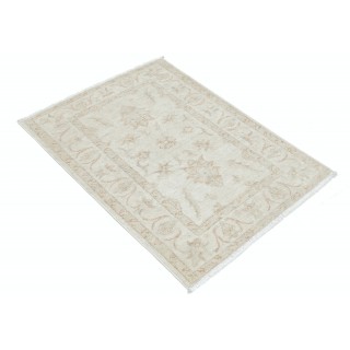 Hand Knotted Oushak Rug | Beige Accent Rug with All-Over Floral Design | 100% Wool