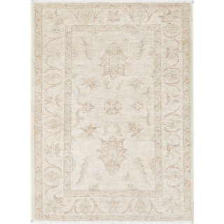 Hand Knotted Oushak Rug | Beige Accent Rug with All-Over Floral Design | 100% Wool