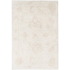 Hand Knotted Beige Turkish Wool Accent Rug with All-Over Floral Design