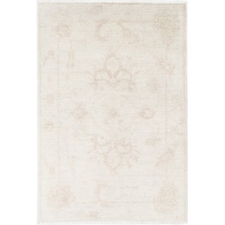 Hand Knotted Beige Turkish Wool Accent Rug with All-Over Floral Design