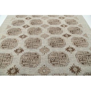 Hand Knotted Beige, Brown Wool Area Rug | Turkish Tribal Style Carpet for Living Room