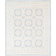 Hand Knotted Light Blue, Ivory Large Wool Area Rug | Traditional Floral Pattern Carpet