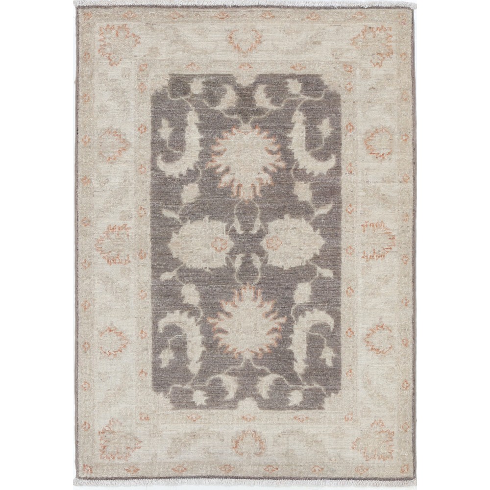 Hand Knotted Floral Turkish Area Rug with Gray Field and Beige Border | 100% Wool Hand Knotted Floral Turkish Area Rug with Gray Field and Beige Border | 100% Wool