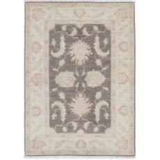 Hand Knotted Floral Turkish Area Rug with Gray Field and Beige Border | 100% Wool