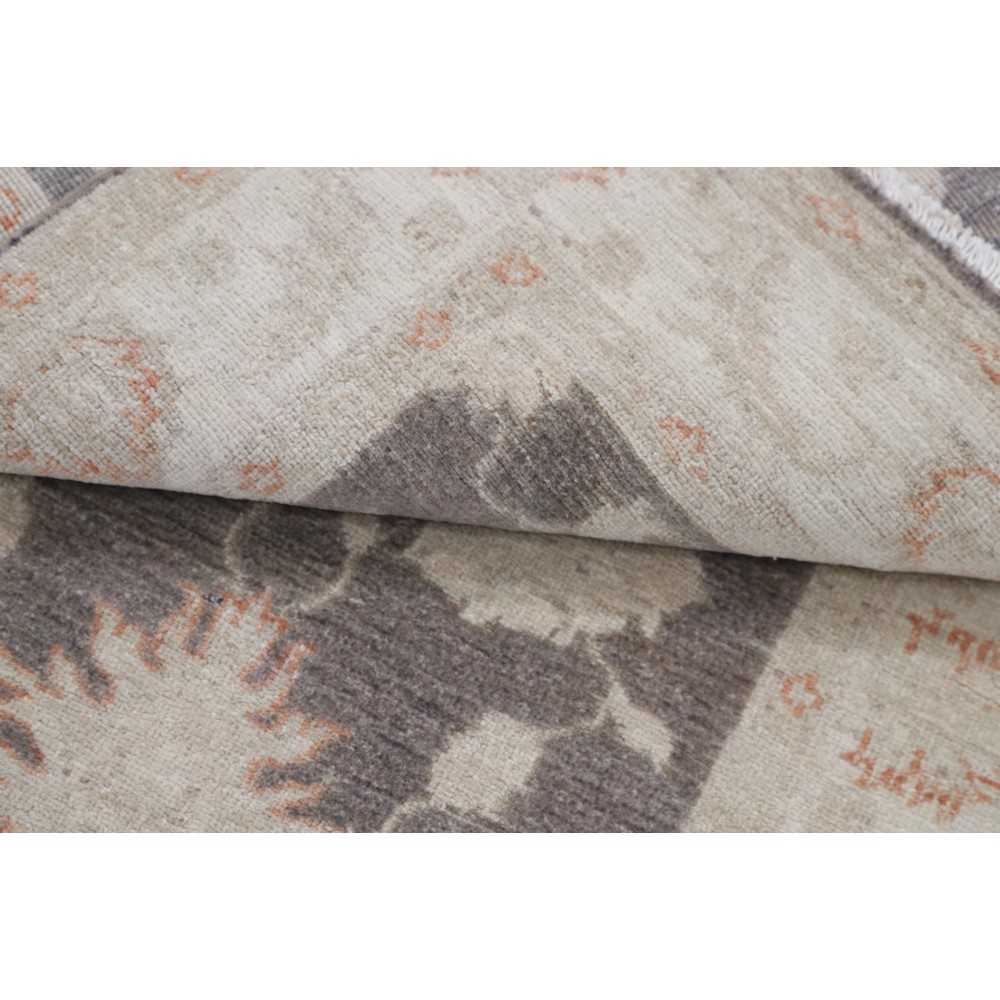Hand Knotted Floral Turkish Area Rug with Gray Field and Beige Border | 100% Wool Hand Knotted Floral Turkish Area Rug with Gray Field and Beige Border | 100% Wool
