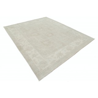 Hand Knotted Beige Wool Oushak Area Rug with All-Over Floral Design