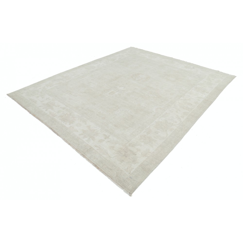 Hand Knotted Beige Wool Oushak Area Rug with All-Over Floral Design Hand Knotted Beige Wool Oushak Area Rug with All-Over Floral Design