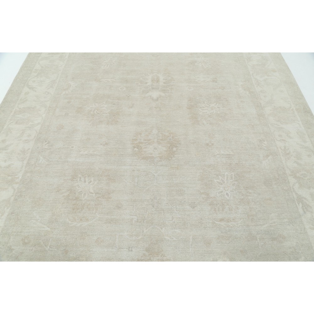 Hand Knotted Beige Wool Oushak Area Rug with All-Over Floral Design Hand Knotted Beige Wool Oushak Area Rug with All-Over Floral Design