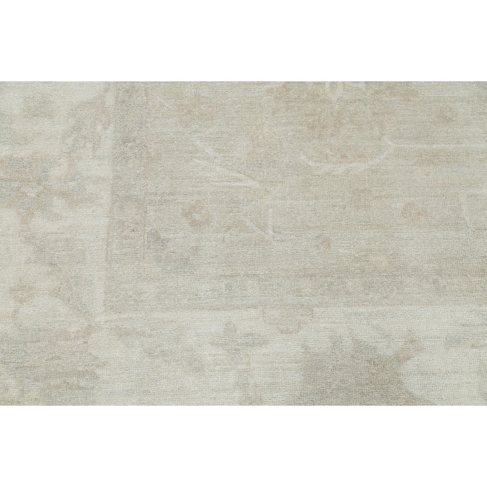 Hand Knotted Beige Wool Oushak Area Rug with All-Over Floral Design Hand Knotted Beige Wool Oushak Area Rug with All-Over Floral Design