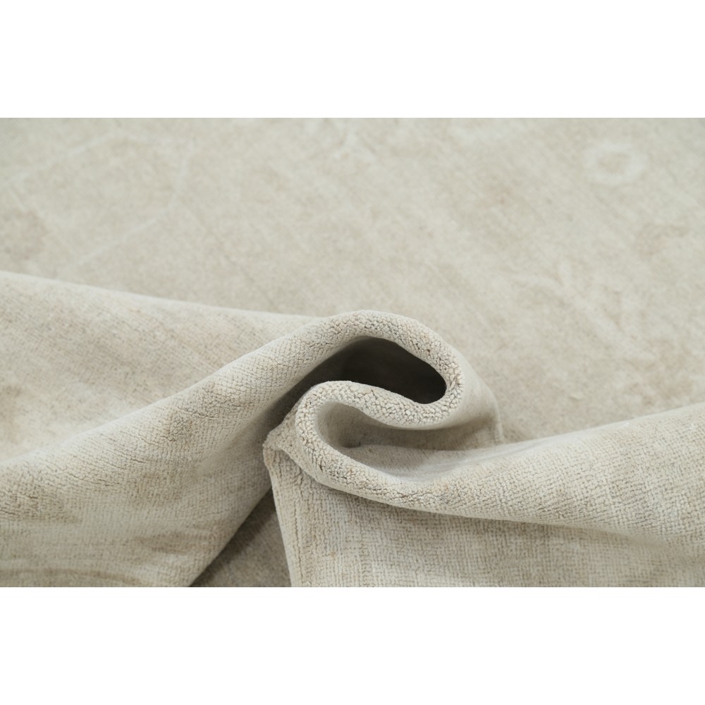 Hand Knotted Beige Wool Oushak Area Rug with All-Over Floral Design Hand Knotted Beige Wool Oushak Area Rug with All-Over Floral Design