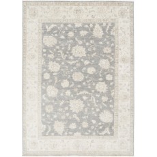Hand Knotted Floral Turkish Area Rug with Gray Field and Beige Border | 100% Wool