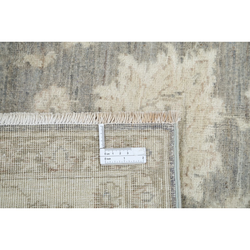 Hand Knotted Floral Turkish Area Rug with Gray Field and Beige Border | 100% Wool Hand Knotted Floral Turkish Area Rug with Gray Field and Beige Border | 100% Wool
