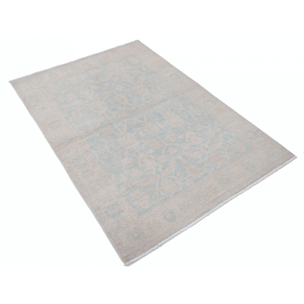 Hand Knotted Ivory, Light Blue Wool Area Rug | Turkish Oushak Style Accent Rug Hand Knotted Ivory, Light Blue Wool Area Rug | Turkish Oushak Style Accent Rug
