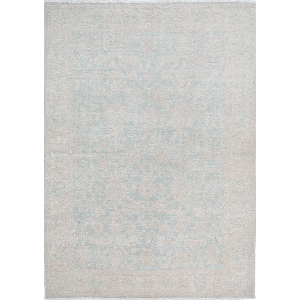 Hand Knotted Ivory, Light Blue Wool Area Rug | Turkish Oushak Style Accent Rug Hand Knotted Ivory, Light Blue Wool Area Rug | Turkish Oushak Style Accent Rug