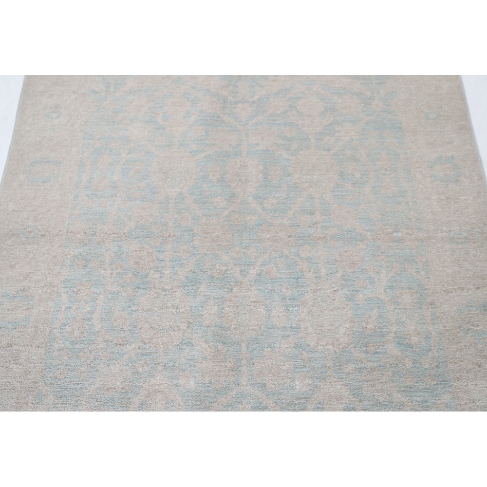 Hand Knotted Ivory, Light Blue Wool Area Rug | Turkish Oushak Style Accent Rug Hand Knotted Ivory, Light Blue Wool Area Rug | Turkish Oushak Style Accent Rug
