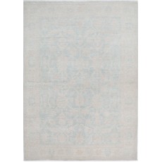 Hand Knotted Ivory, Light Blue Wool Area Rug | Turkish Oushak Style Accent Rug