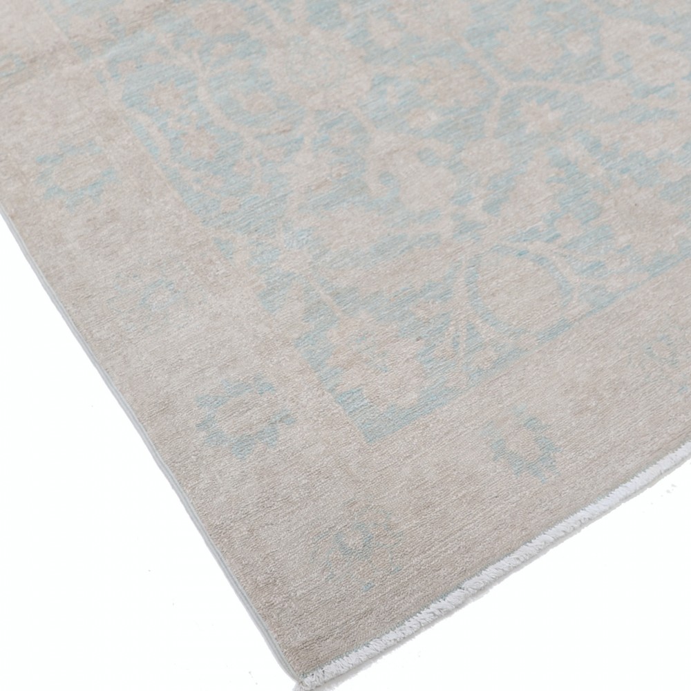 Hand Knotted Ivory, Light Blue Wool Area Rug | Turkish Oushak Style Accent Rug Hand Knotted Ivory, Light Blue Wool Area Rug | Turkish Oushak Style Accent Rug