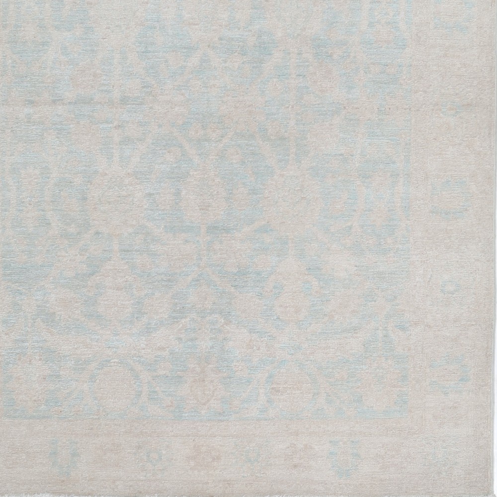 Hand Knotted Ivory, Light Blue Wool Area Rug | Turkish Oushak Style Accent Rug Hand Knotted Ivory, Light Blue Wool Area Rug | Turkish Oushak Style Accent Rug