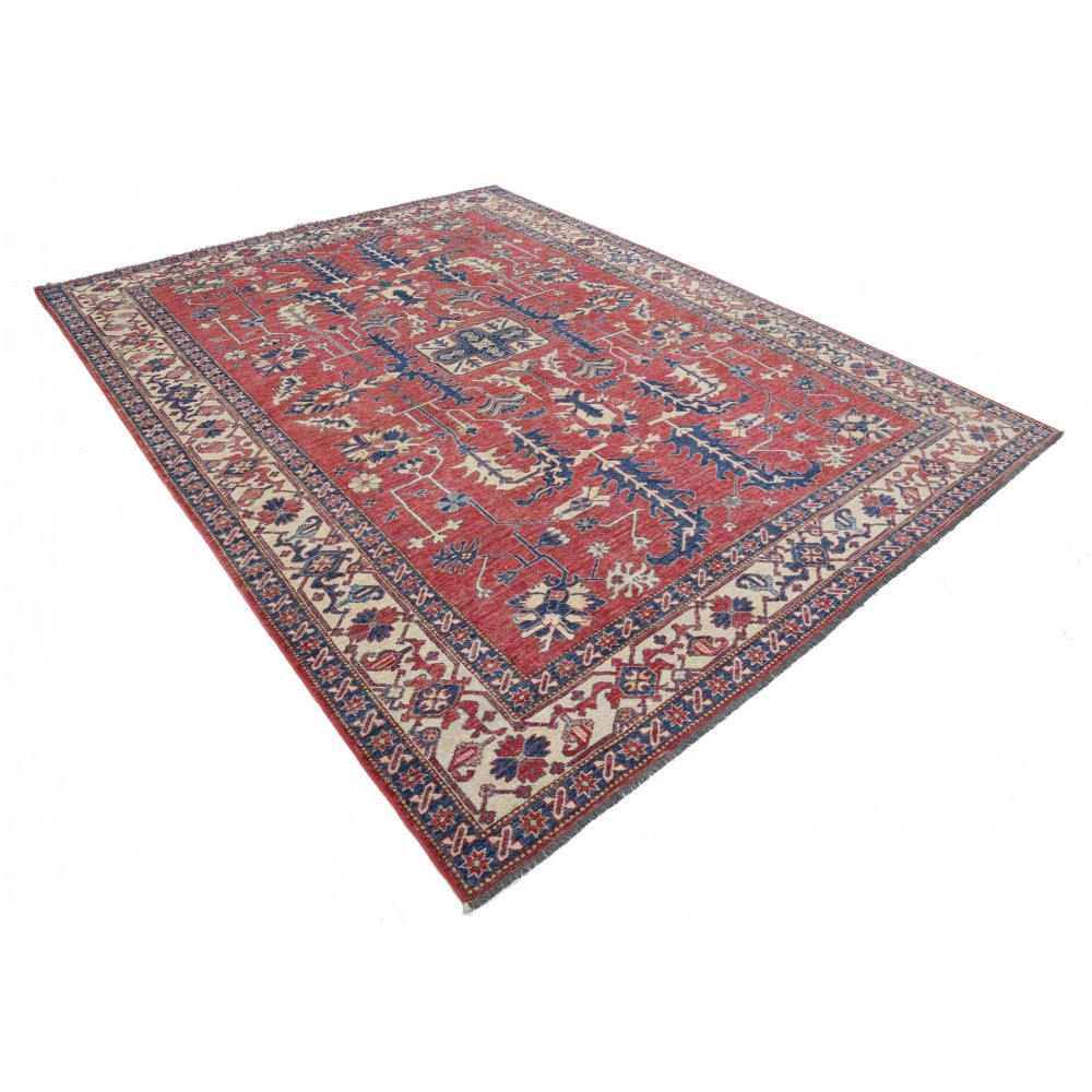 Hand Knotted Red Wool Area Rug | Turkish Floral Carpet for Living Room