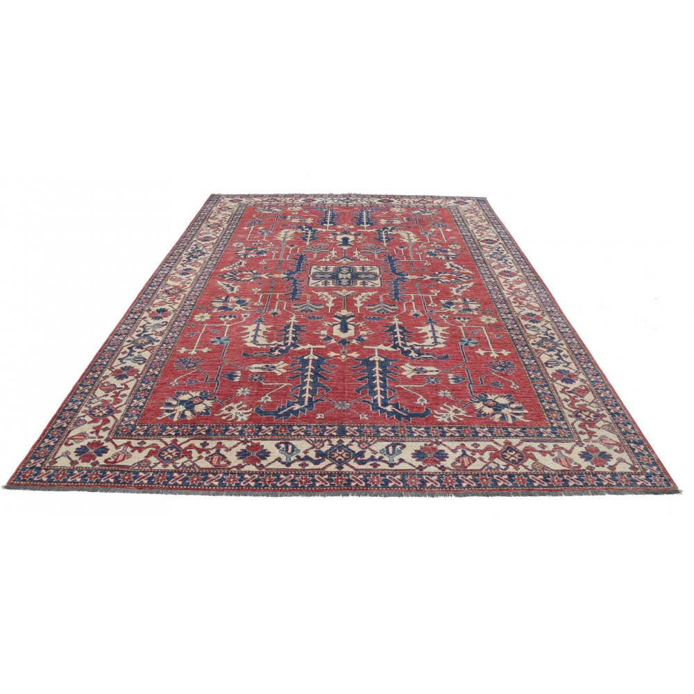 Hand Knotted Red Wool Area Rug | Turkish Floral Carpet for Living Room
