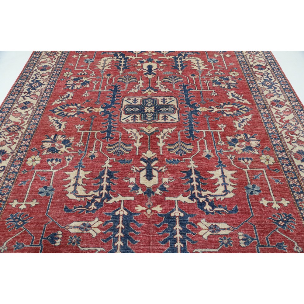 Hand Knotted Red Wool Area Rug | Turkish Floral Carpet for Living Room