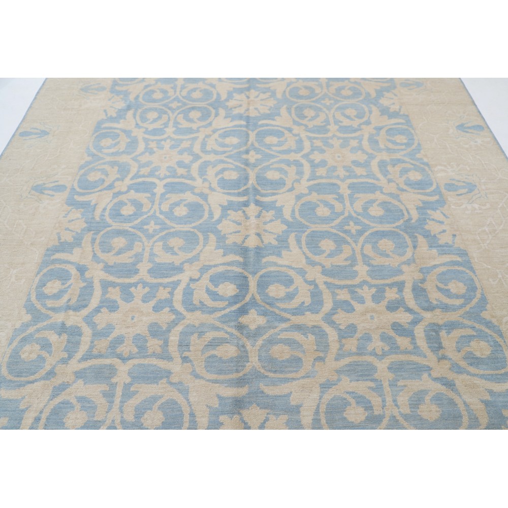 Hand Knotted Light Blue, Ivory Wool Area Rug | Traditional Damask Pattern Carpet Hand Knotted Light Blue, Ivory Wool Area Rug | Traditional Damask Pattern Carpet