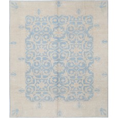 Hand Knotted Light Blue, Ivory Wool Area Rug | Traditional Damask Pattern Carpet