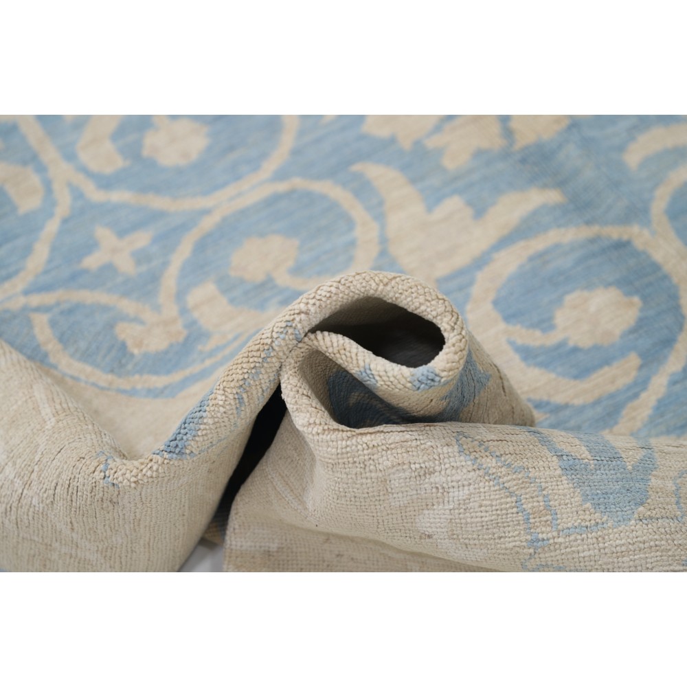 Hand Knotted Light Blue, Ivory Wool Area Rug | Traditional Damask Pattern Carpet Hand Knotted Light Blue, Ivory Wool Area Rug | Traditional Damask Pattern Carpet
