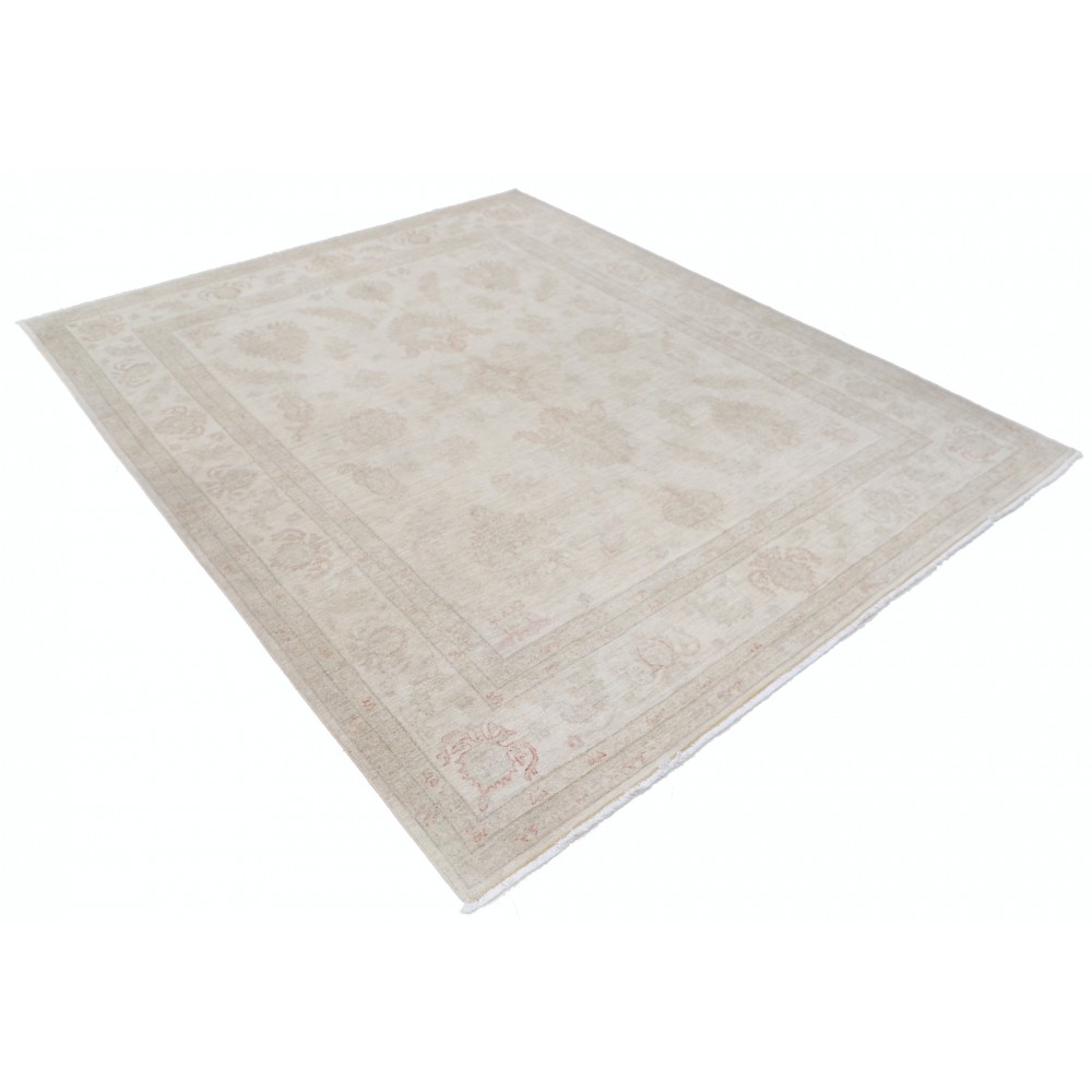 Hand Knotted Oushak Wool Rug | Beige Turkish Carpet with All-Over Floral Design Hand Knotted Oushak Wool Rug | Beige Turkish Carpet with All-Over Floral Design