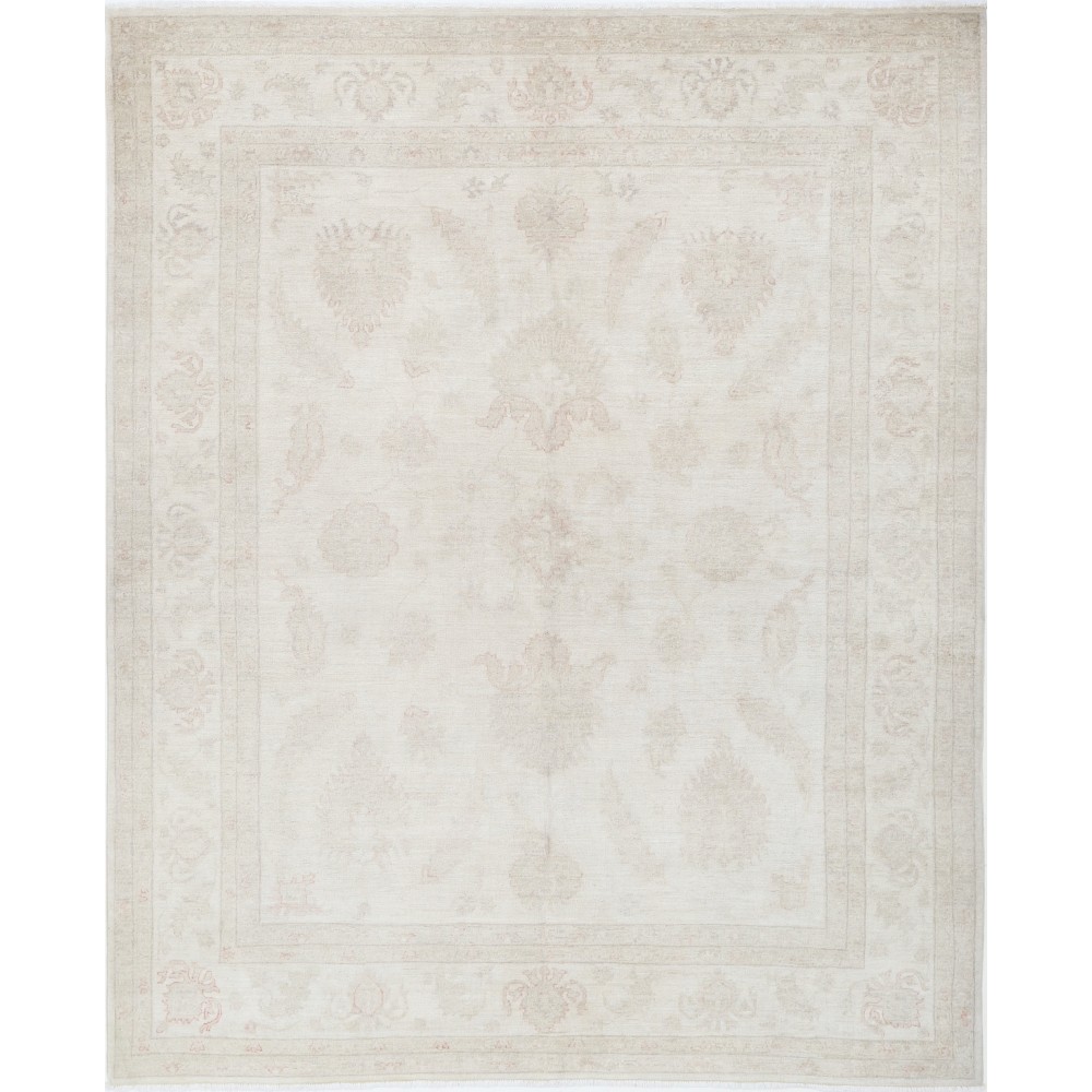Hand Knotted Oushak Wool Rug | Beige Turkish Carpet with All-Over Floral Design Hand Knotted Oushak Wool Rug | Beige Turkish Carpet with All-Over Floral Design