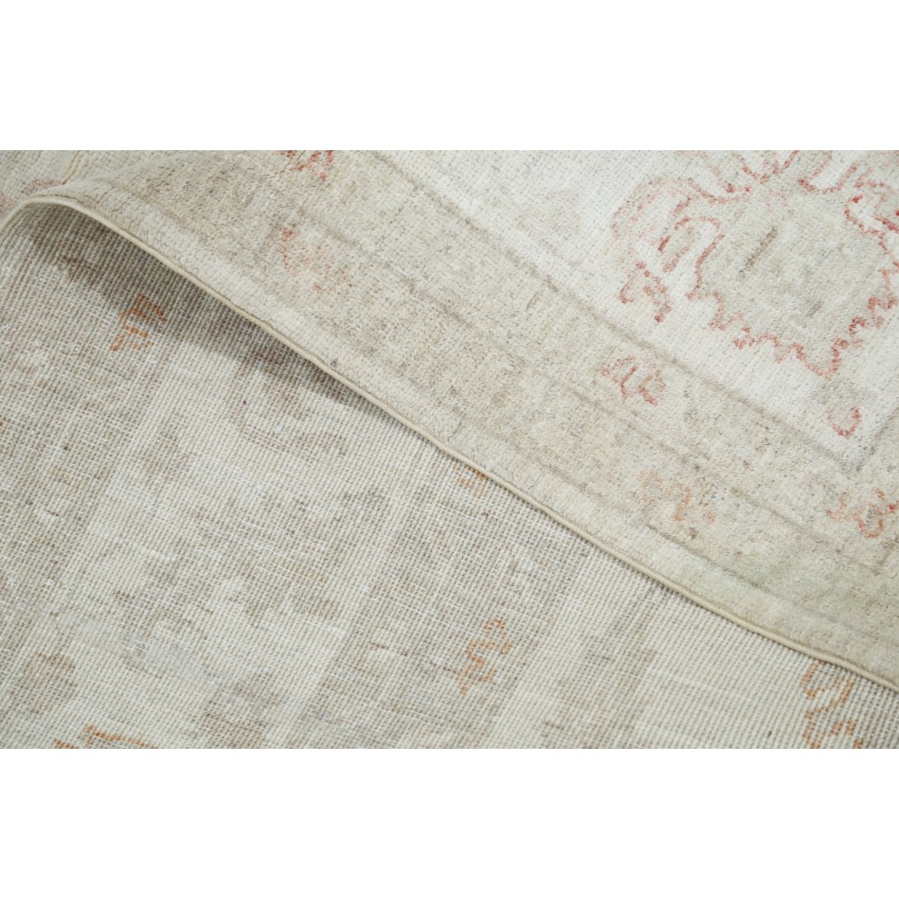 Hand Knotted Oushak Wool Rug | Beige Turkish Carpet with All-Over Floral Design Hand Knotted Oushak Wool Rug | Beige Turkish Carpet with All-Over Floral Design