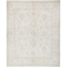 Hand Knotted Oushak Wool Rug | Beige Turkish Carpet with All-Over Floral Design