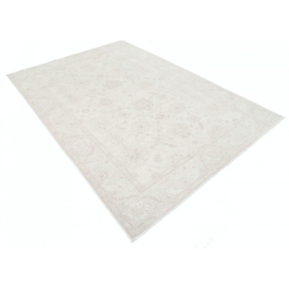 Hand Knotted Turkish Wool Rug with All-Over Floral Design | Beige Oushak Carpet Hand Knotted Turkish Wool Rug with All-Over Floral Design | Beige Oushak Carpet