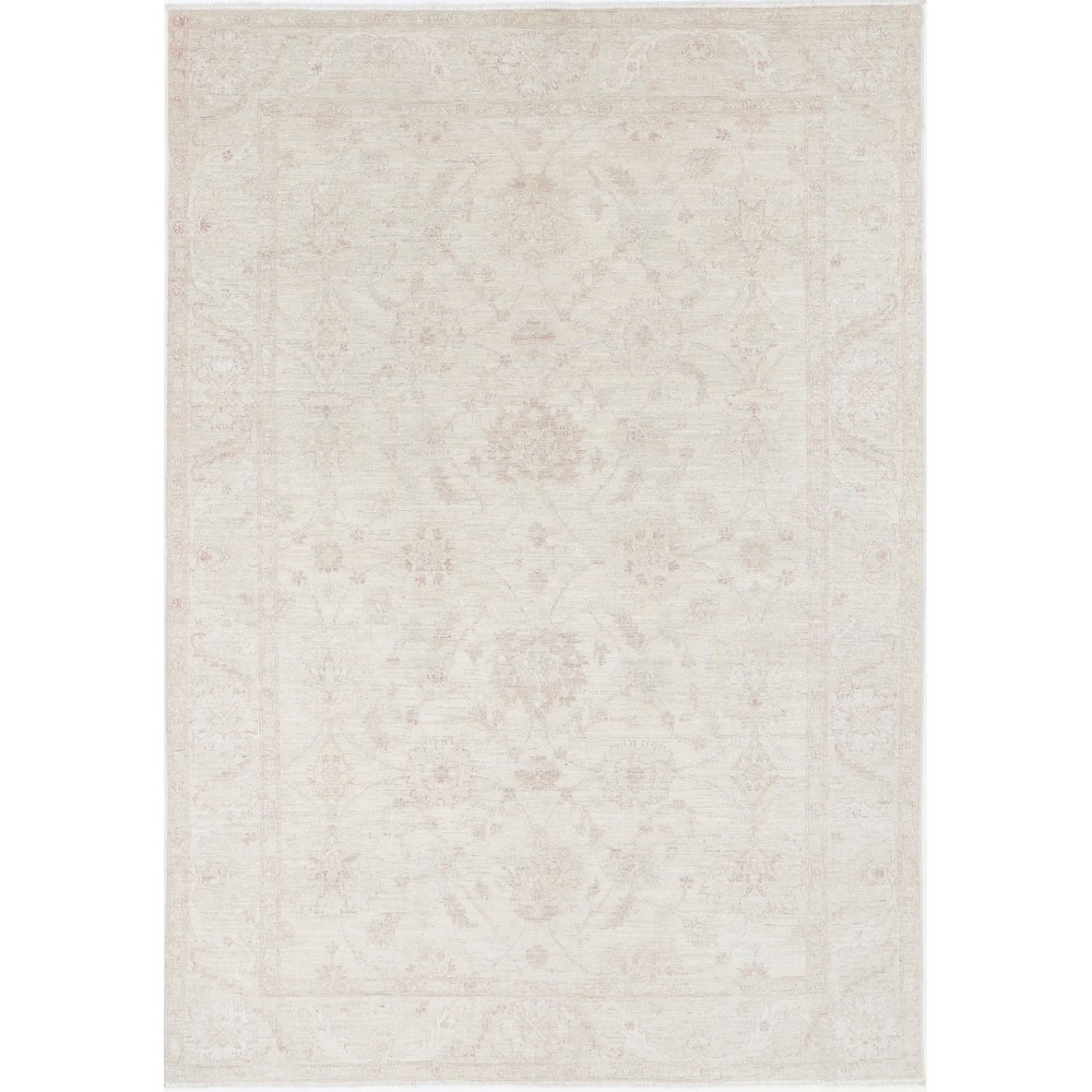 Hand Knotted Turkish Wool Rug with All-Over Floral Design | Beige Oushak Carpet Hand Knotted Turkish Wool Rug with All-Over Floral Design | Beige Oushak Carpet