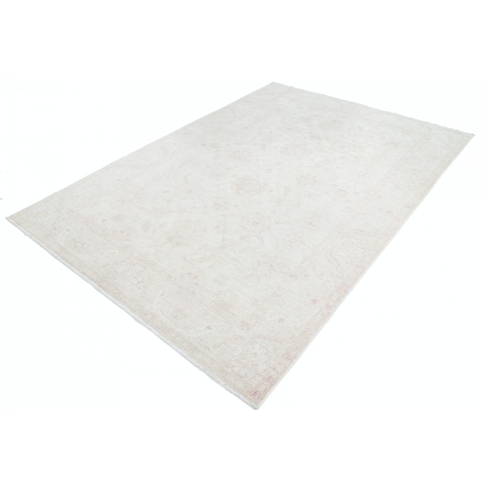 Hand Knotted Turkish Wool Rug with All-Over Floral Design | Beige Oushak Carpet Hand Knotted Turkish Wool Rug with All-Over Floral Design | Beige Oushak Carpet