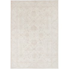 Hand Knotted Turkish Wool Rug with All-Over Floral Design | Beige Oushak Carpet