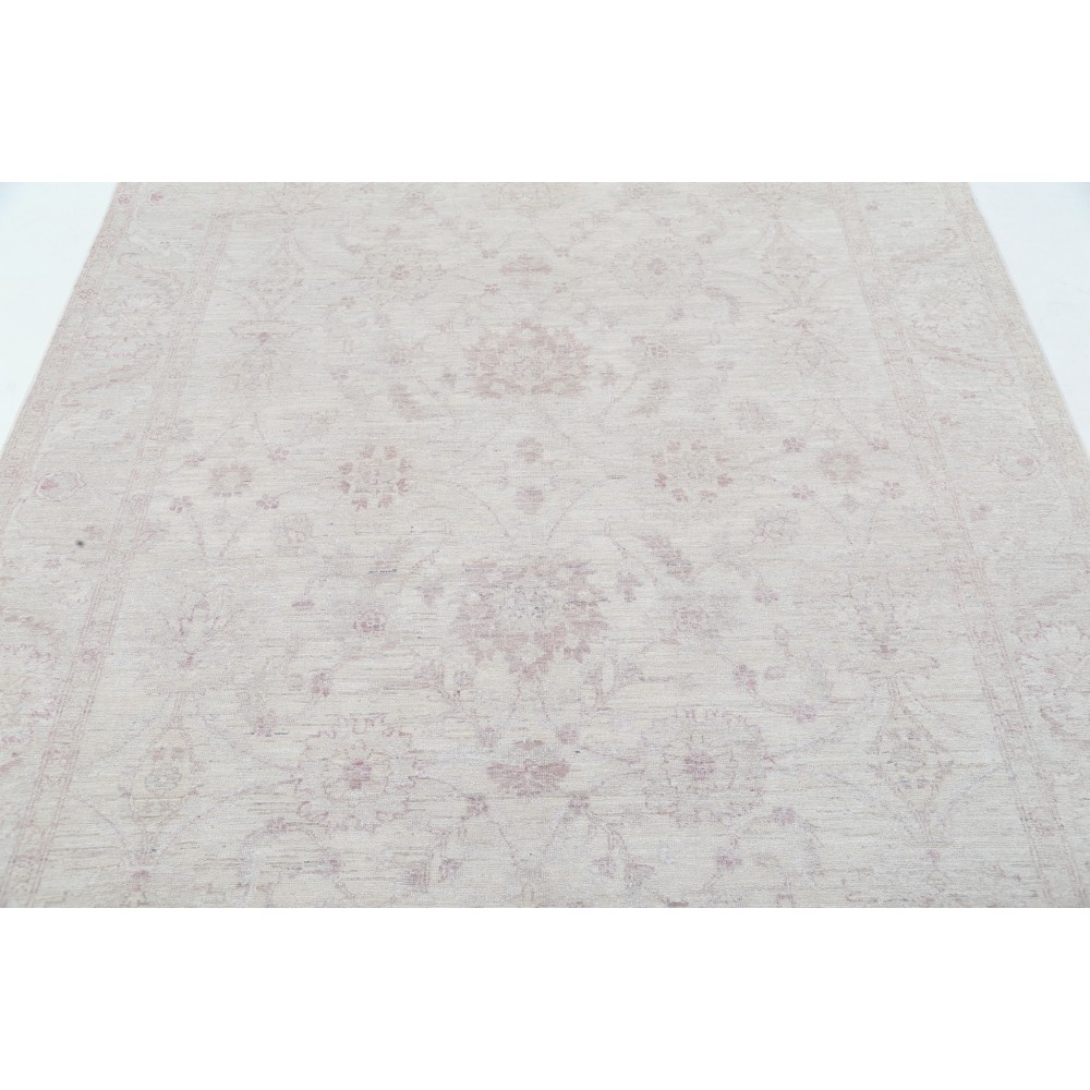 Hand Knotted Turkish Wool Rug with All-Over Floral Design | Beige Oushak Carpet Hand Knotted Turkish Wool Rug with All-Over Floral Design | Beige Oushak Carpet