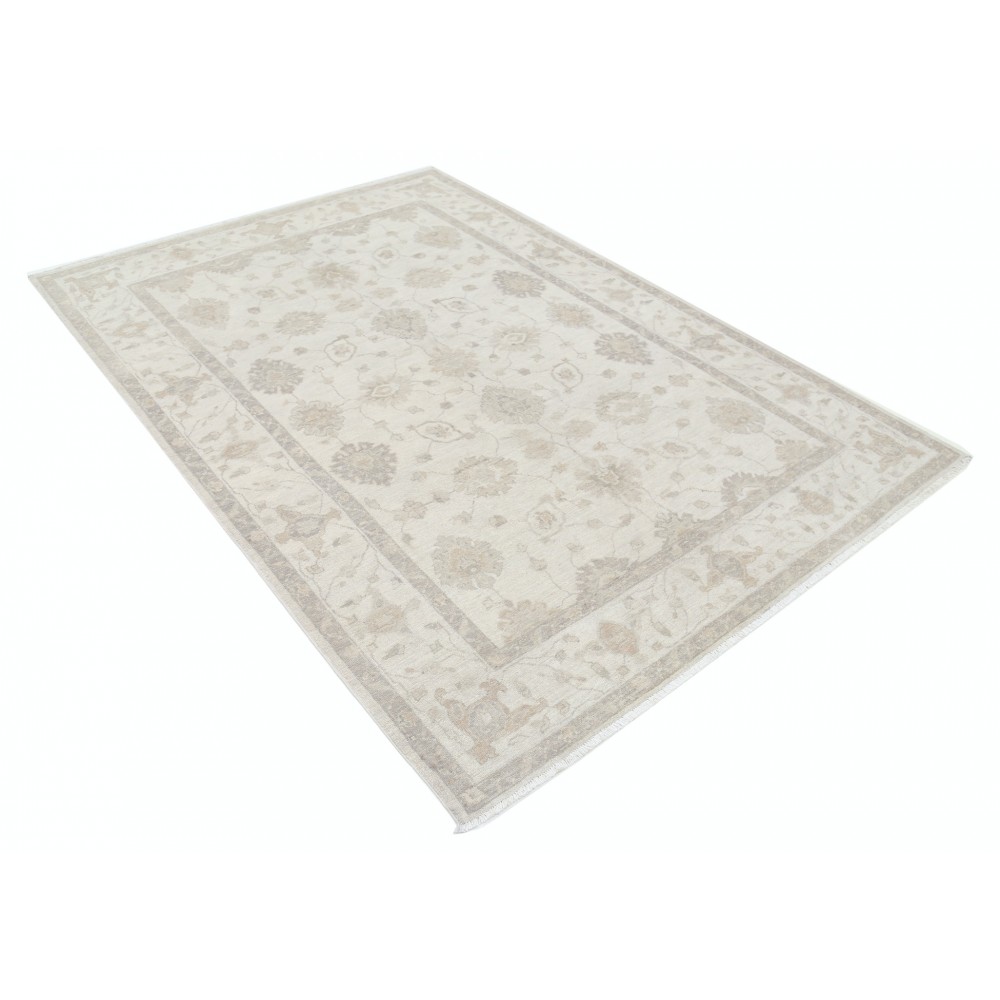Hand Knotted Beige Wool Oushak Area Rug with All-Over Floral Design Hand Knotted Beige Wool Oushak Area Rug with All-Over Floral Design