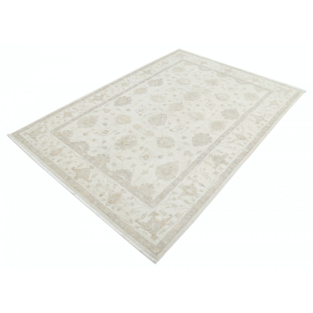 Hand Knotted Beige Wool Oushak Area Rug with All-Over Floral Design Hand Knotted Beige Wool Oushak Area Rug with All-Over Floral Design