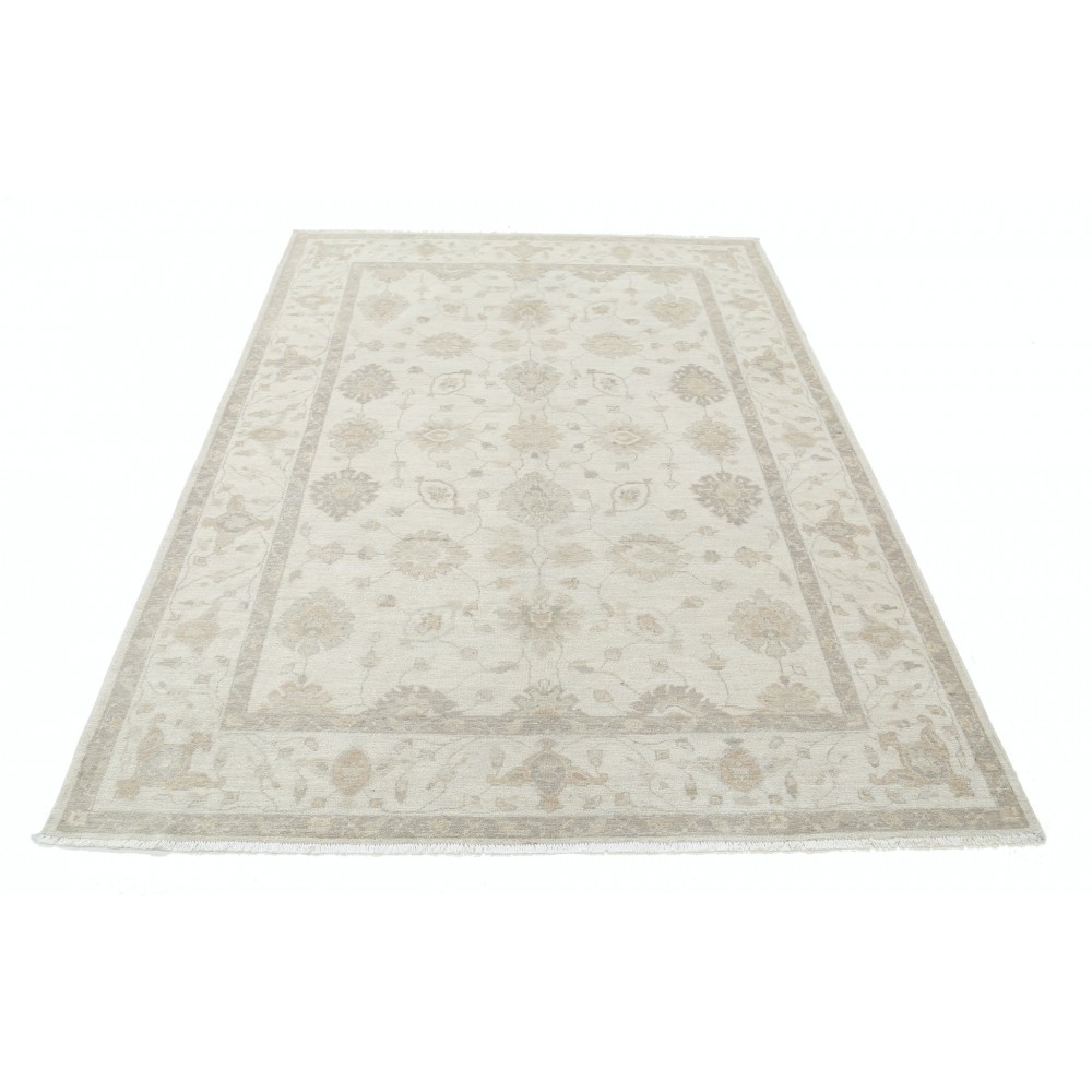 Hand Knotted Beige Wool Oushak Area Rug with All-Over Floral Design Hand Knotted Beige Wool Oushak Area Rug with All-Over Floral Design