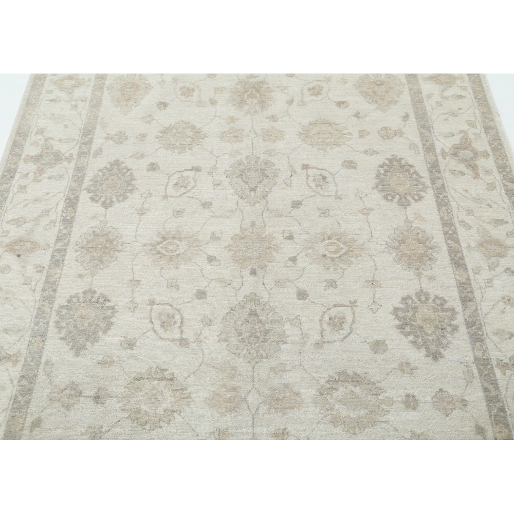 Hand Knotted Beige Wool Oushak Area Rug with All-Over Floral Design Hand Knotted Beige Wool Oushak Area Rug with All-Over Floral Design