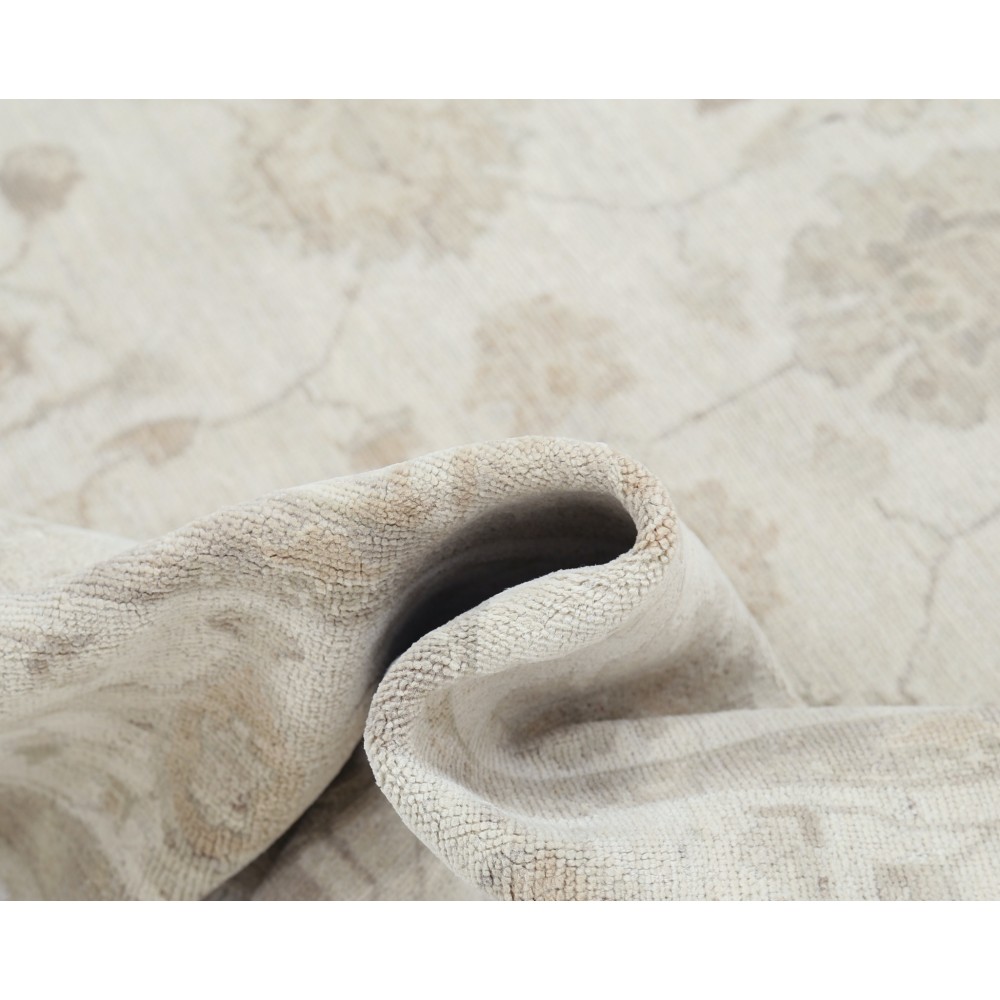 Hand Knotted Beige Wool Oushak Area Rug with All-Over Floral Design Hand Knotted Beige Wool Oushak Area Rug with All-Over Floral Design