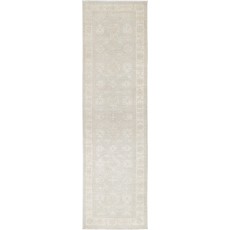 Hand-Knotted Floral Oushak Wool Runner Rug | Soft-Colored Hallway Rug