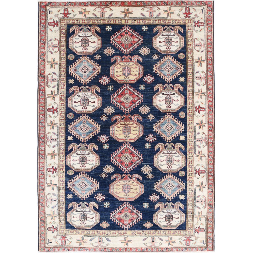 Hand Knotted Navy Blue, Red, Ivory Wool Area Rug | Turkish Geometric Design Rug Hand Knotted Navy Blue, Red, Ivory Wool Area Rug | Turkish Geometric Design Rug